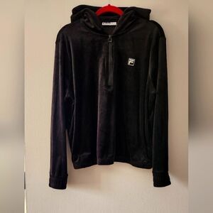 WOMEN'S BLACK VELVET HOODED SWEATER JACKET BLACK ZIPPER SIZE XL